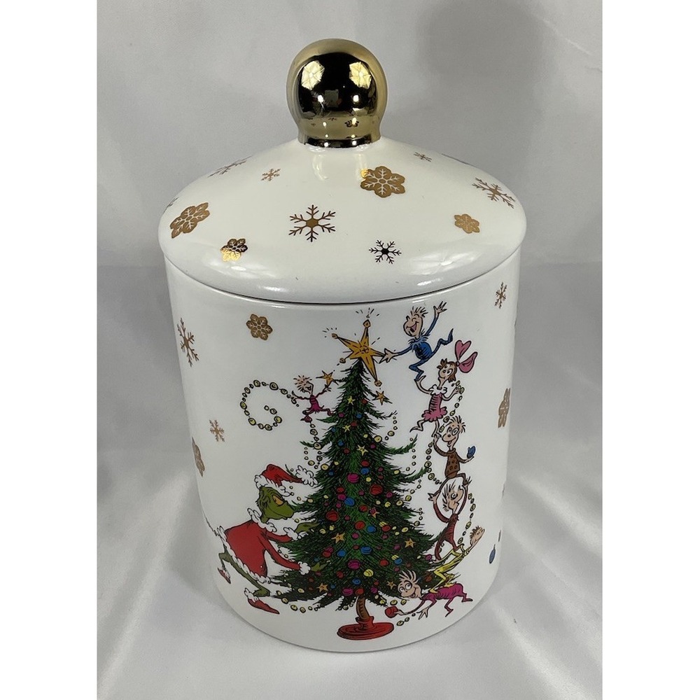 Dr. Seuss The Grinch Who Stole Christmas Gold Accents Canister & Cookie jar